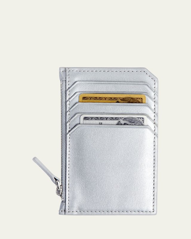 Monogrammed Zippered Leather Credit Card Case